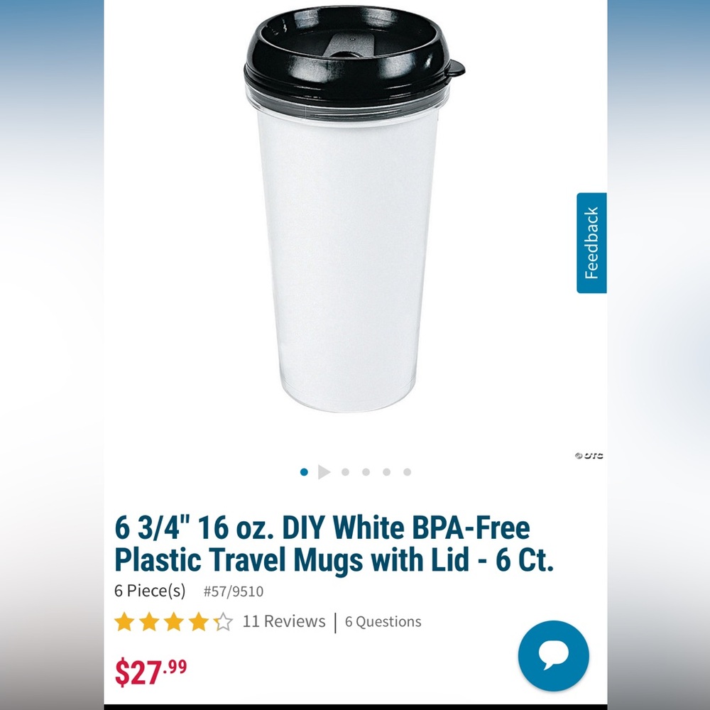 Oriental Trading DIY White Travel Mug with Black Lid - 6 Pack Brand New